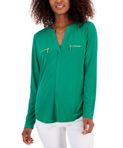 Women's Zip-Pocket Blouse Green $19.00 Tops