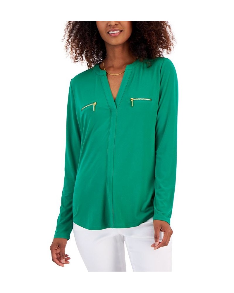 Women's Zip-Pocket Blouse Green $19.00 Tops