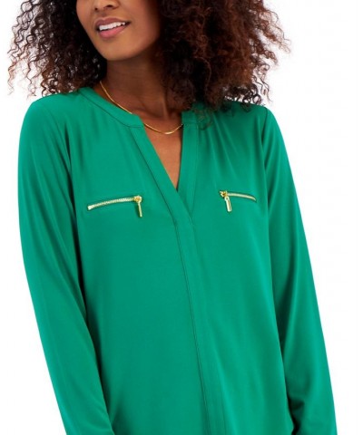 Women's Zip-Pocket Blouse Green $19.00 Tops