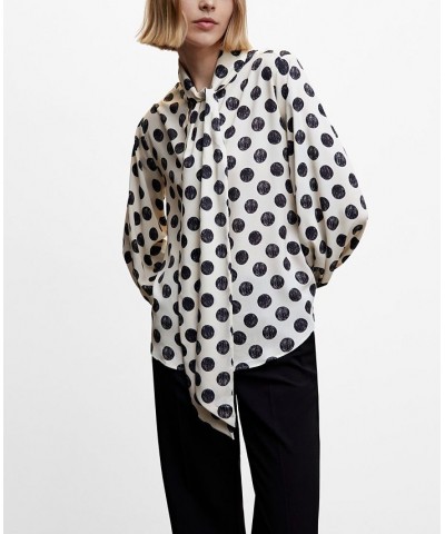 Women's Bow Polka-Dots Blouse Ecru $30.00 Tops