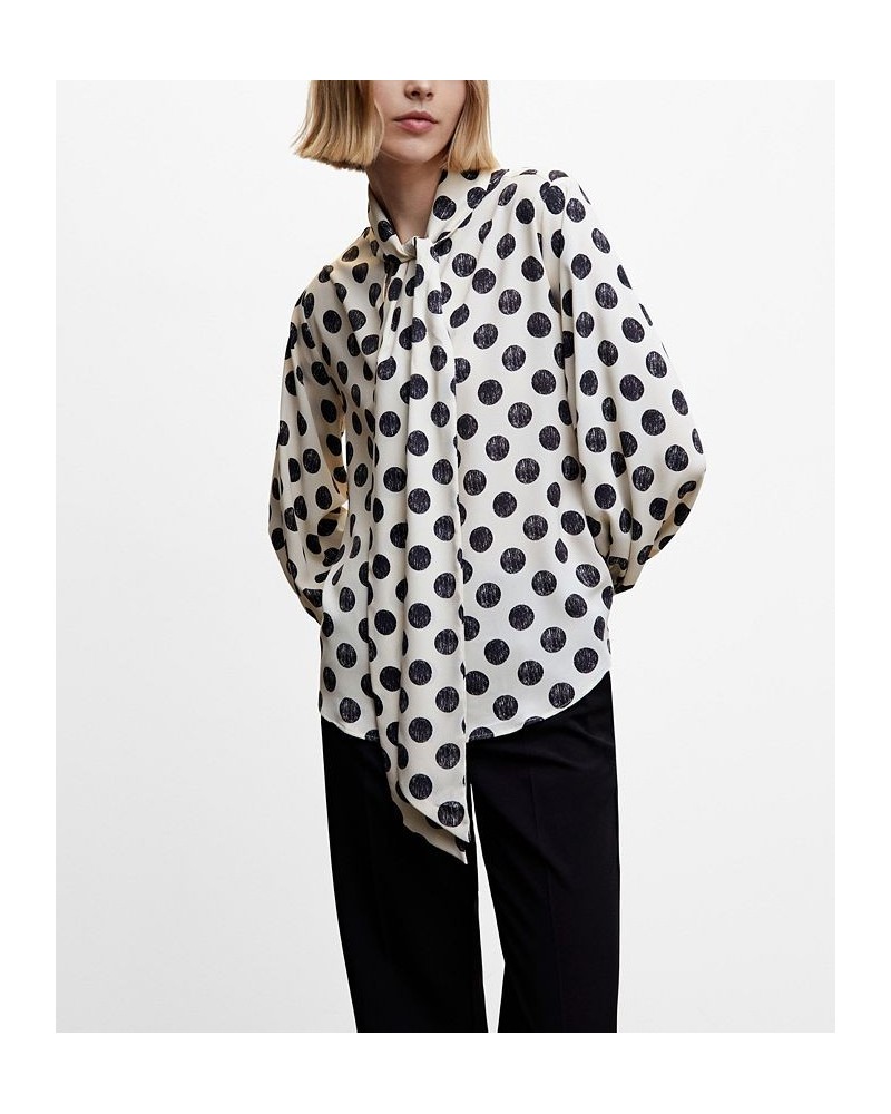 Women's Bow Polka-Dots Blouse Ecru $30.00 Tops