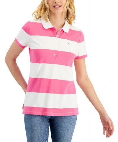 Women's Striped Piqué Polo Shirt Dahlia Combo $21.43 Tops