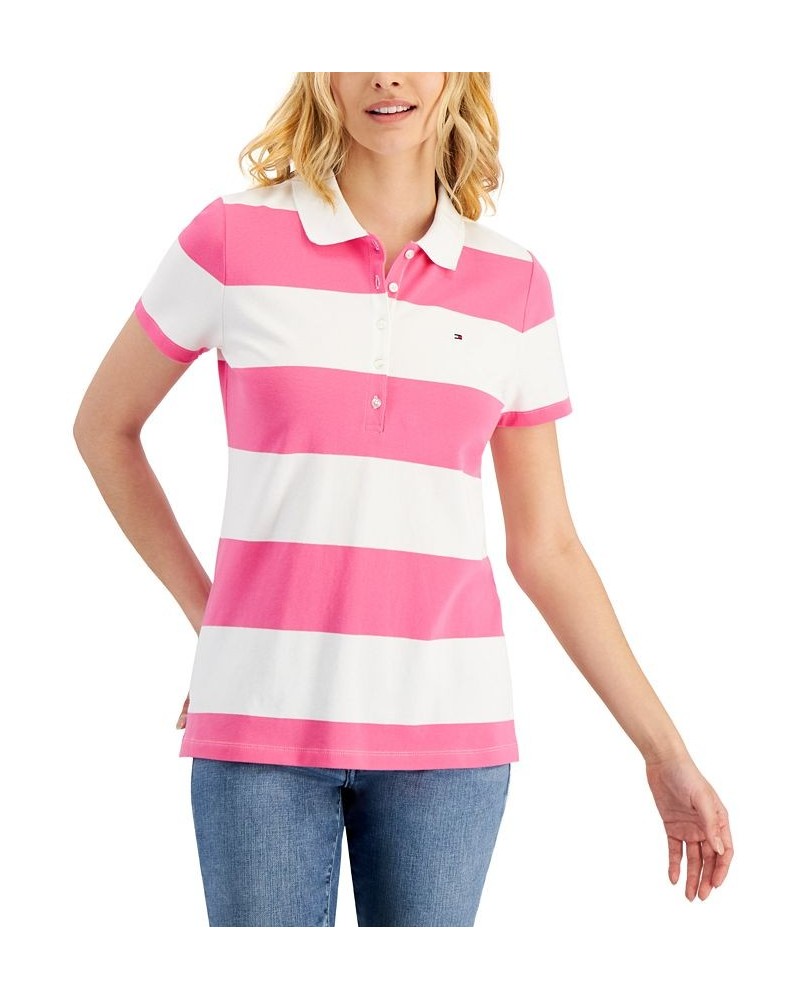 Women's Striped Piqué Polo Shirt Dahlia Combo $21.43 Tops