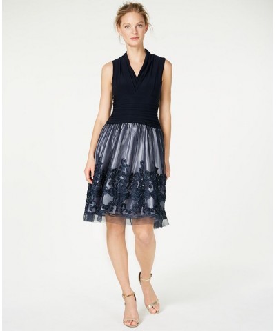 Illusion Soutache-Trim Party Dress Navy/Navy $62.58 Dresses