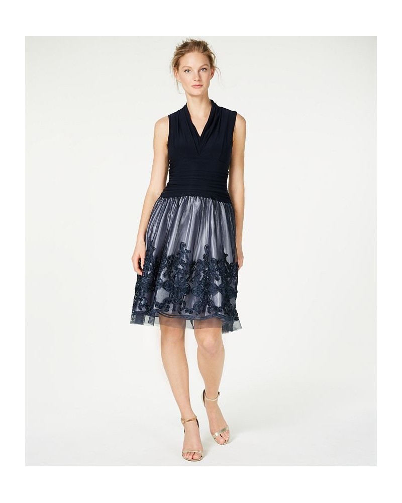 Illusion Soutache-Trim Party Dress Navy/Navy $62.58 Dresses