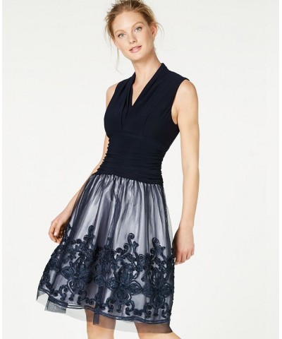 Illusion Soutache-Trim Party Dress Navy/Navy $62.58 Dresses