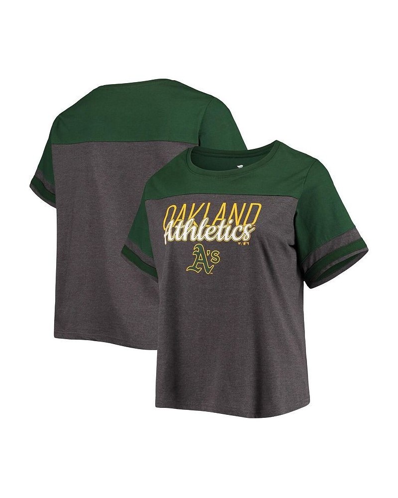 Women's Heathered Charcoal Green Oakland Athletics Plus Size Colorblock T-shirt Heathered Charcoal, Green $21.60 Tops