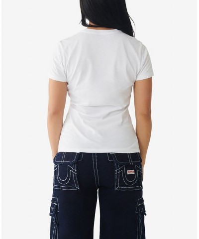 Women's Short Sleeve Arched Logo Crew T-shirt White $21.34 Tops