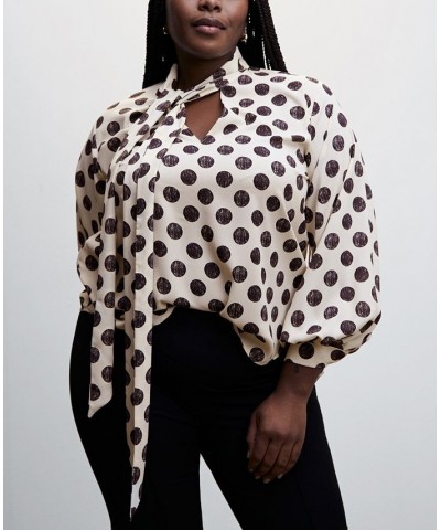 Women's Bow Polka-Dots Blouse Ecru $30.00 Tops