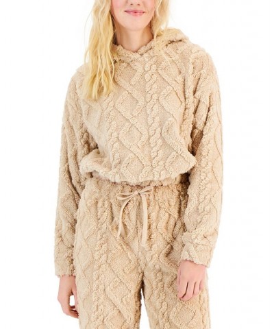 Juniors' Sherpa-Fleece Cable-Design Hoodie Tan/Beige $12.90 Sweatshirts