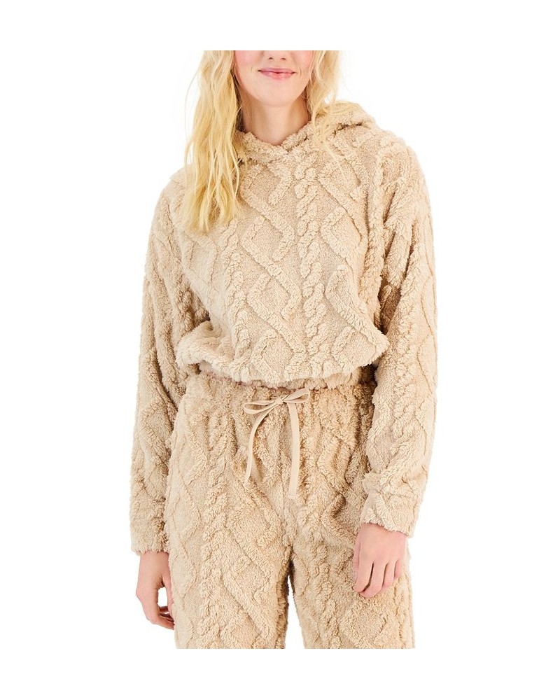 Juniors' Sherpa-Fleece Cable-Design Hoodie Tan/Beige $12.90 Sweatshirts