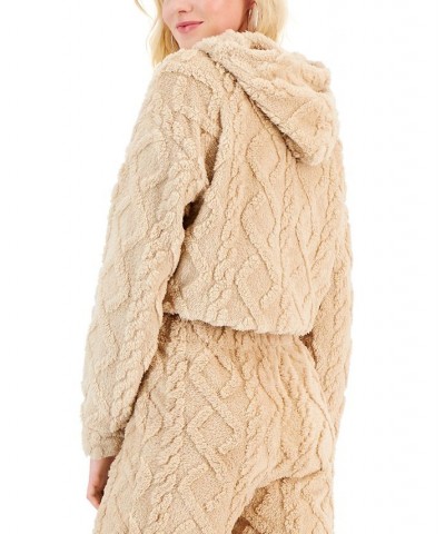 Juniors' Sherpa-Fleece Cable-Design Hoodie Tan/Beige $12.90 Sweatshirts