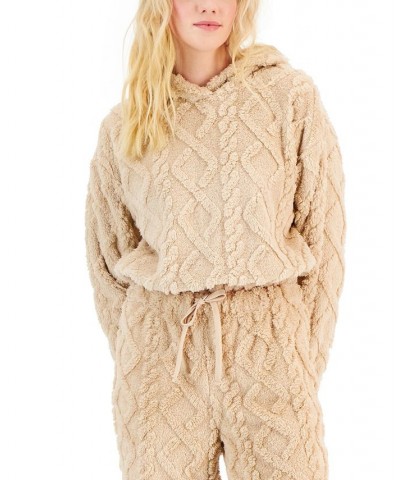 Juniors' Sherpa-Fleece Cable-Design Hoodie Tan/Beige $12.90 Sweatshirts