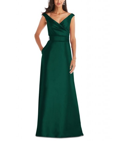 Off-The-Shoulder Satin Gown Green $79.68 Dresses