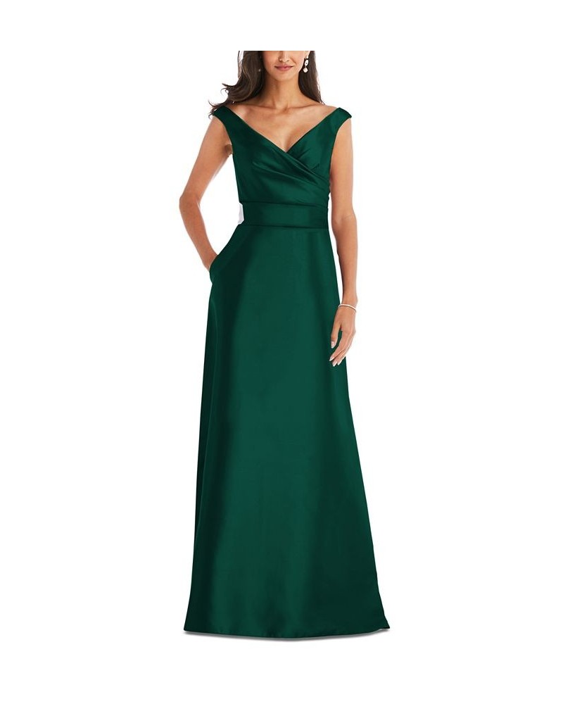 Off-The-Shoulder Satin Gown Green $79.68 Dresses