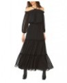 Women's Smocked Waist Halter Long Sleeve Maxi Dress Rich Black $29.67 Dresses