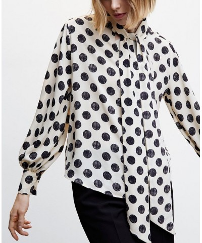 Women's Bow Polka-Dots Blouse Ecru $30.00 Tops