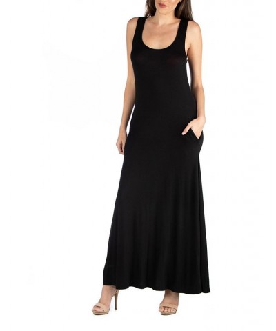 Scoop Neck Sleeveless Maxi Dress with Pockets Black $25.93 Dresses