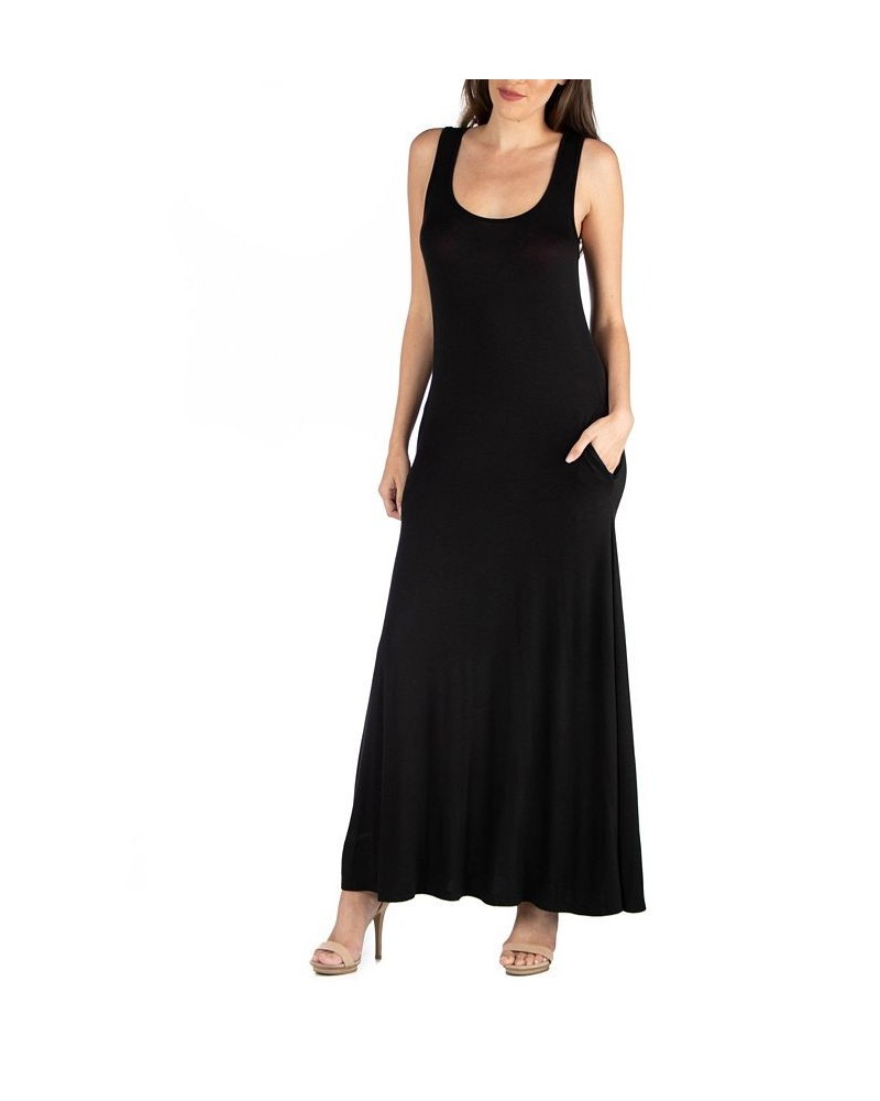 Scoop Neck Sleeveless Maxi Dress with Pockets Black $25.93 Dresses