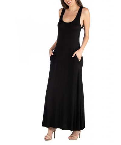 Scoop Neck Sleeveless Maxi Dress with Pockets Black $25.93 Dresses