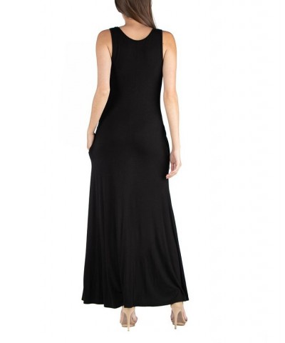 Scoop Neck Sleeveless Maxi Dress with Pockets Black $25.93 Dresses