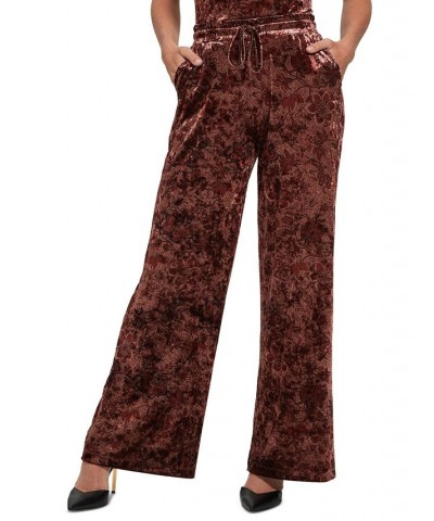 Women's Jade Velvet Wide-Leg Pants Spice Market Floral Print Red $37.98 Pants