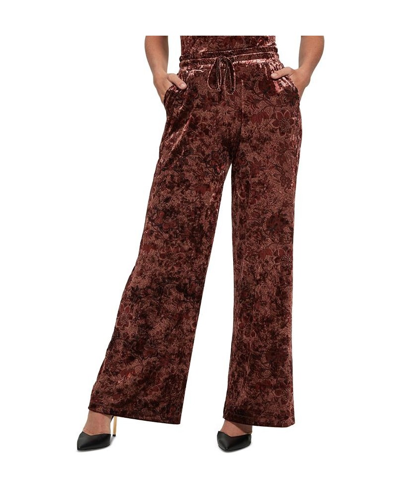 Women's Jade Velvet Wide-Leg Pants Spice Market Floral Print Red $37.98 Pants