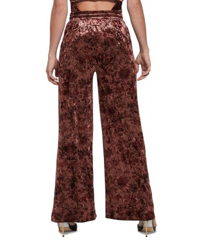 Women's Jade Velvet Wide-Leg Pants Spice Market Floral Print Red $37.98 Pants