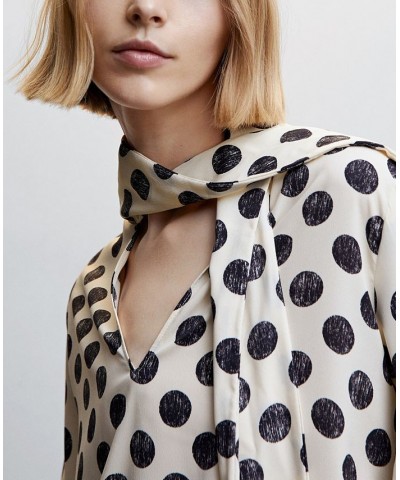 Women's Bow Polka-Dots Blouse Ecru $30.00 Tops