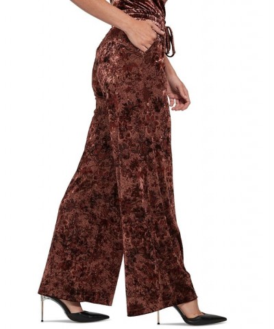 Women's Jade Velvet Wide-Leg Pants Spice Market Floral Print Red $37.98 Pants