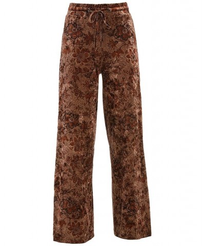 Women's Jade Velvet Wide-Leg Pants Spice Market Floral Print Red $37.98 Pants