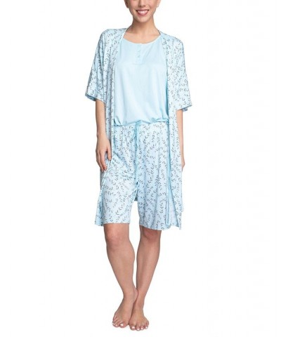 Women's 3-Piece Travel Pajama Set Blue Spring Vine $29.92 Sleepwear