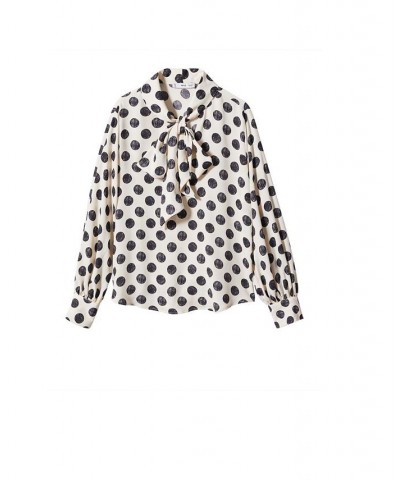 Women's Bow Polka-Dots Blouse Ecru $30.00 Tops