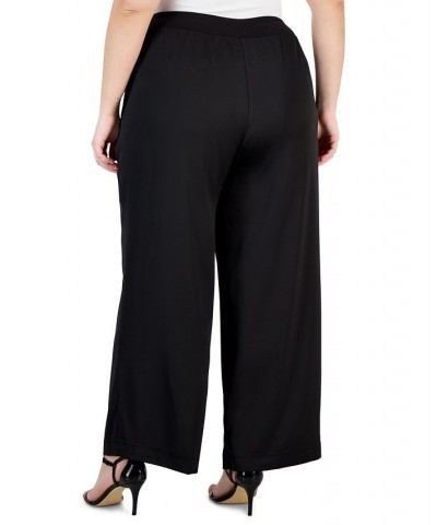 Plus Size Wide Leg Ribbed Trim Pants Black $35.85 Pants