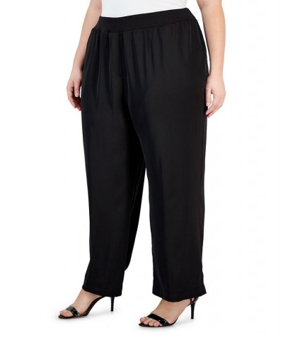 Plus Size Wide Leg Ribbed Trim Pants Black $35.85 Pants