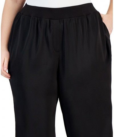 Plus Size Wide Leg Ribbed Trim Pants Black $35.85 Pants