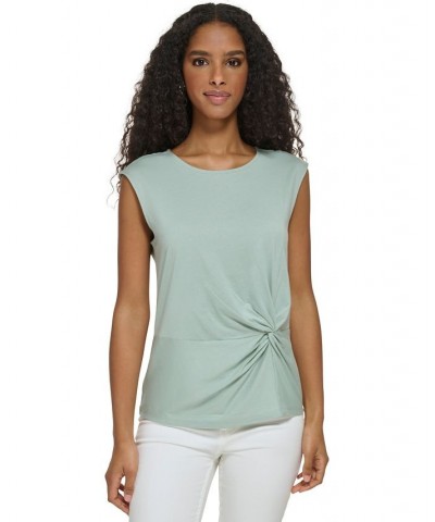 Plus Size Twist Front Cap Sleeve Shirt Jadeite $19.19 Tops