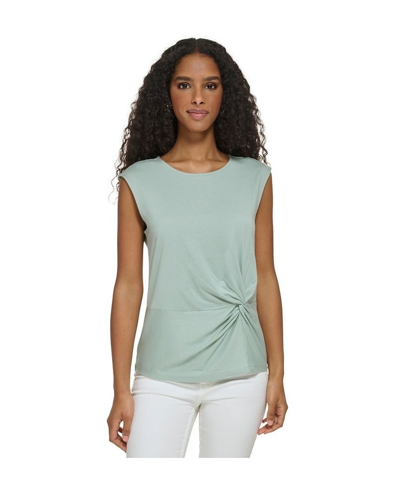 Plus Size Twist Front Cap Sleeve Shirt Jadeite $19.19 Tops