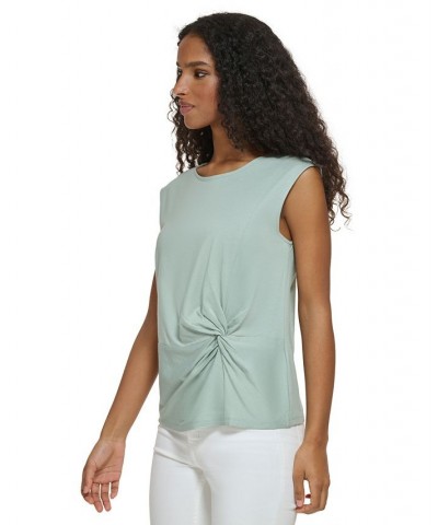 Plus Size Twist Front Cap Sleeve Shirt Jadeite $19.19 Tops