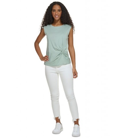 Plus Size Twist Front Cap Sleeve Shirt Jadeite $19.19 Tops