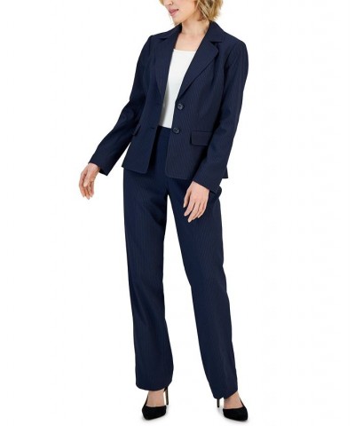 Women's Belted Pinstripe Blazer & Pants Blue $69.70 Suits