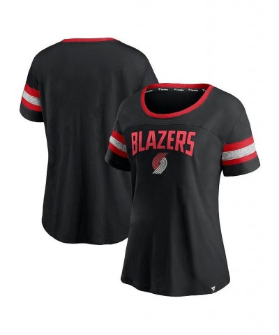 Women's Portland Trail Blazers Block Party Striped Sleeve T-shirt Black, Heathered Gray $24.74 Tops