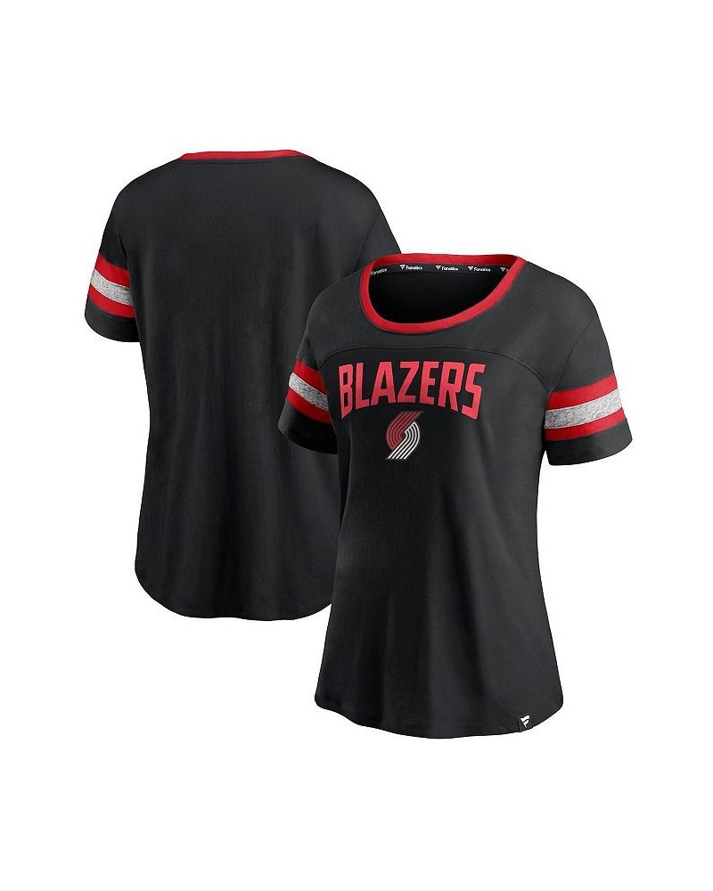 Women's Portland Trail Blazers Block Party Striped Sleeve T-shirt Black, Heathered Gray $24.74 Tops