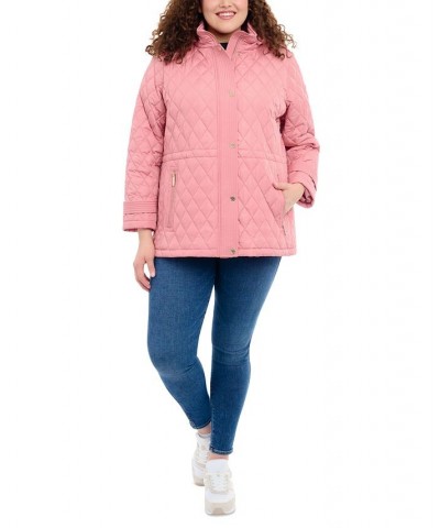 Women's Plus Size Quilted Hooded Anorak Coat Pink $60.68 Coats