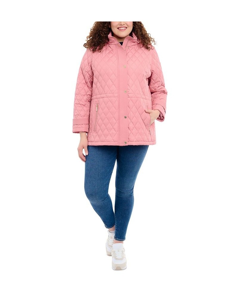 Women's Plus Size Quilted Hooded Anorak Coat Pink $60.68 Coats