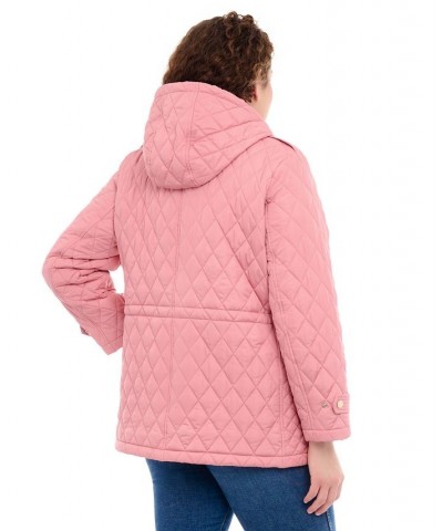 Women's Plus Size Quilted Hooded Anorak Coat Pink $60.68 Coats