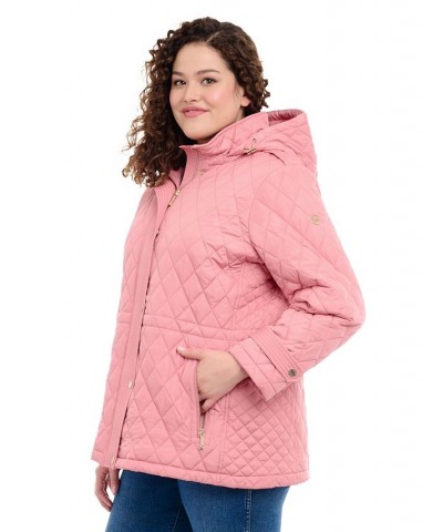 Women's Plus Size Quilted Hooded Anorak Coat Pink $60.68 Coats