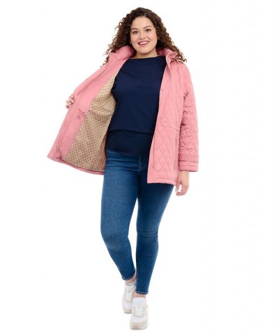 Women's Plus Size Quilted Hooded Anorak Coat Pink $60.68 Coats