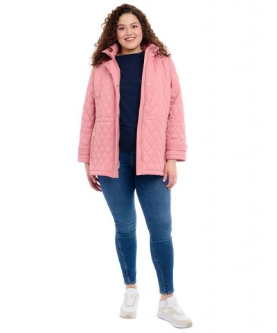 Women's Plus Size Quilted Hooded Anorak Coat Pink $60.68 Coats