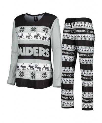 Women's Black Las Vegas Raiders Holiday Ugly Pajama Set Black $41.59 Pajama